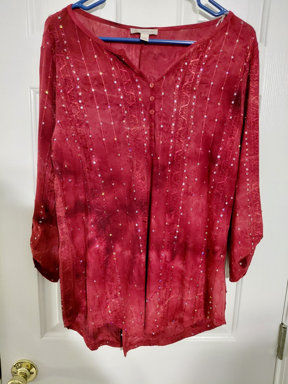 Women's Red Sequin-Embellished Tunic Top